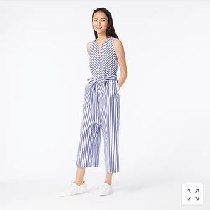 J.crew V-neck jumpsuit in striped cotton poplin